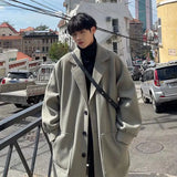 Winter trendy brand single-breasted mid-length woolen coat for men loose thickened warm windbreaker Korean style trendy for men