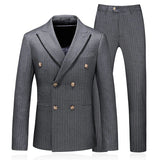 Men's Stripe Suit High Quality Gentleman Double Breasted Blazer 3 Pcs Set Slim Fit Wedding Male Blazer Jacket Coat Pants Vest