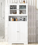 Bathroom cabinet, independent floor standing cabinet with open shelves, large display cabinet with doors, bathroom cabinet