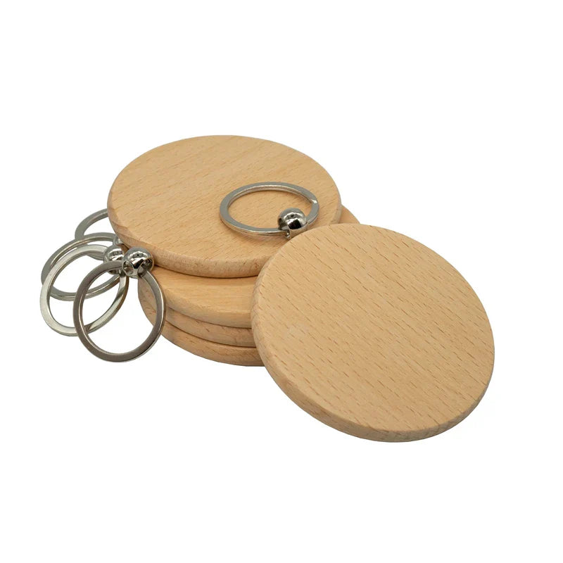 100 Pieces Round Wood Keychain Blanks Diy Wooden Keychain Blanks Unfinished Wooden Key Ring Key