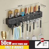 Stainless Steel Kitchen Storage Rack Wall-mounted Multifunctional Storage Knife Rack with Multiple Brackets and Hooks