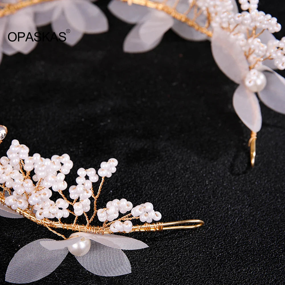 Tiaras Earring Sets Wedding Hair Accessories For Women Flower Rhinestone Pearl Headbands Dangler Princess Bridal Crowns Jewelry