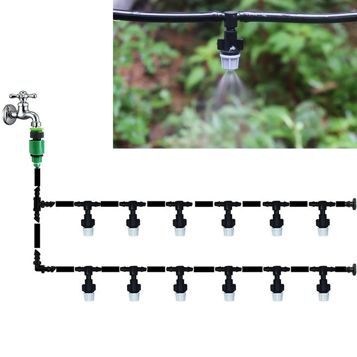 5M/10M Fog Nozzles Irrigation Kit  Garden Hose Automatic Misting Plant Watering System Portable Adjustable Greenhouse Equipment