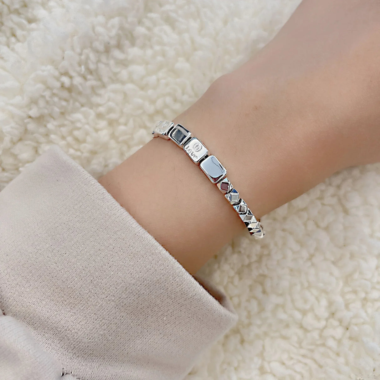 100% Solid 925 Sterling Silver Hiphop Thick Square Bracelet for Women Men Vintage Handmade Hasp Bracelet Birthday Gift S-B451