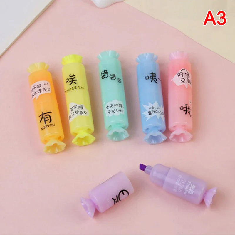 6Pcs/Lot Cute Cartoon Cat Highlighters School Office Stationery Students Drawing Supplies Kawaii Ice Cream Mini Paint Marker Pen