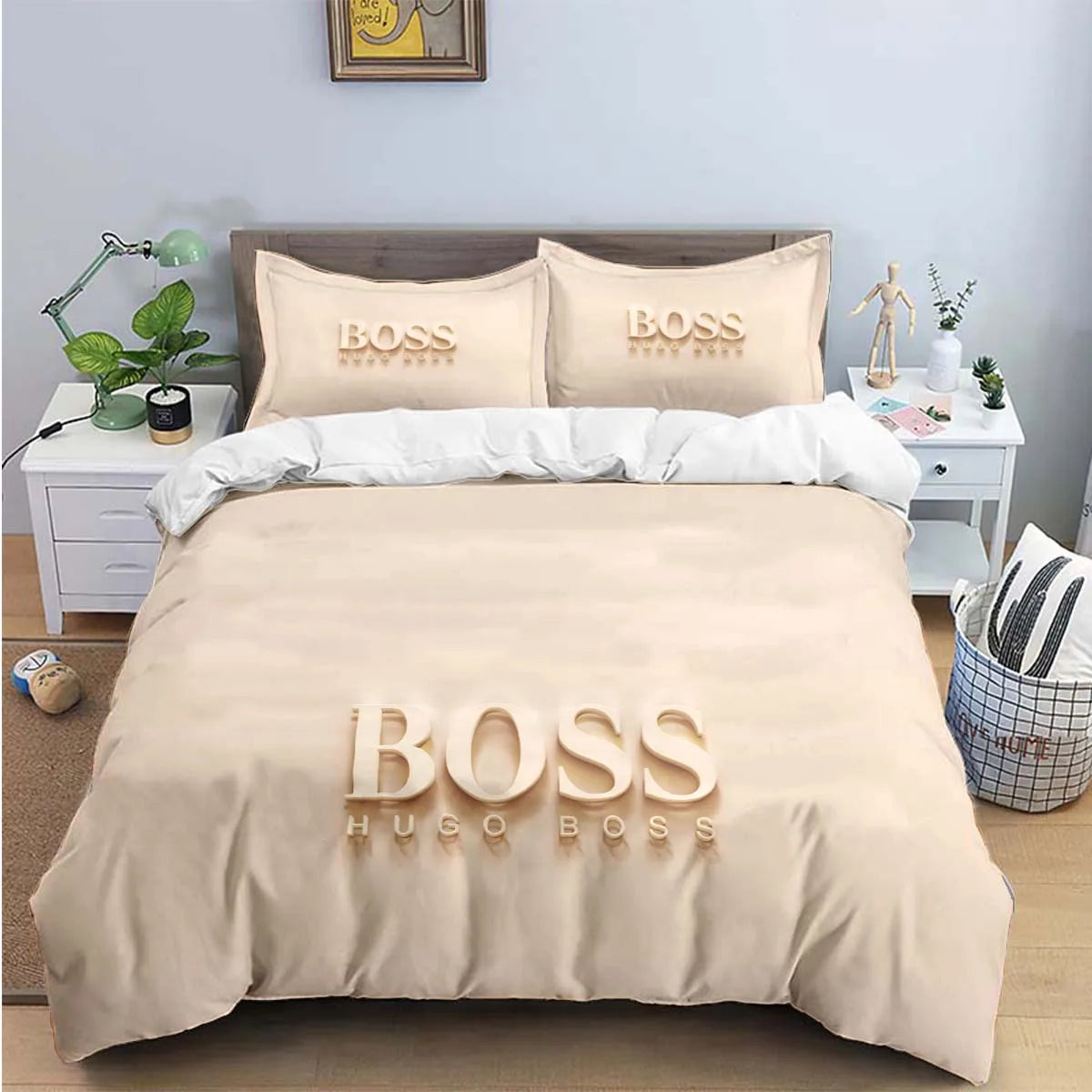 H-Hugo Boss Logo Print Bedding Sets Exquisite Bed Supplies Set Duvet Cover Bed Comforter Set Bedding Set Luxury Birthday Gift