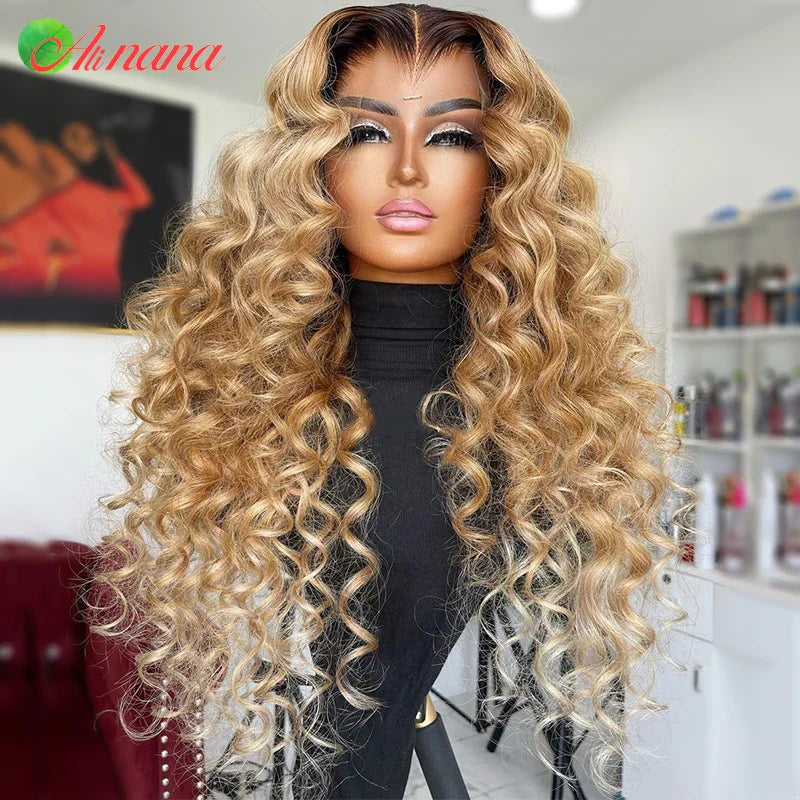 Honey Blonde Deep Curly 13x6 Lace Front Wigs Transparent Lace Human Hair Wigs For Women Water Wave 5x5 Lace Closure Wigs 30 Inch