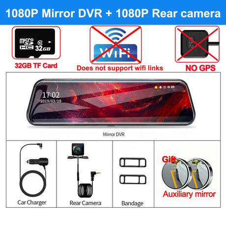 4K Front and Rear Camera Mirror GPS Car DVR Wifi 3Lens Dash Cam for Cars Backup Camera for Vehicle Video Recorder Car Assecories