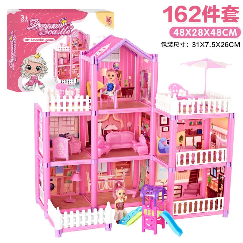 Kids Toy Simulation Doll House Villa Set Pretend Play House Assembly Toys Princess Castle Bedroom Girls Gift Toy For Children