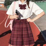 Japanese School Uniform Korean Student JK Seifuku Blouse Pleated Skirt Sailor Full Set Girl Plaid Skirt Pink Uniforms for Woman