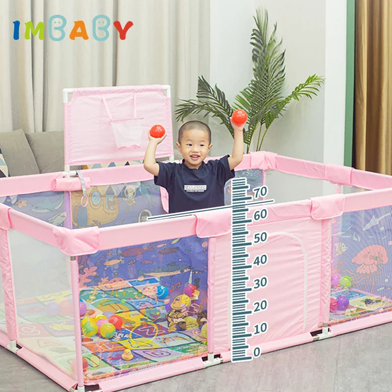 Cartoon Pattern Playpen For Children Baby Safety Barriers Fence With Toy Ball Frame Indoor Anti-Collision Toddler Playground