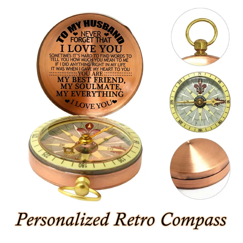 Anniversary Compass Gifts for Husband Boyfriend Men Him Engraved Compass Personalized Wedding Gift Compasses to Groom Bride