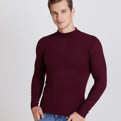 Winter Warm Half High Collar Fashion Thermal Underwear Men Mock Neck Basic Plain T-shirt Blouse Pullover Long Sleeve Top Fashion