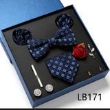 Fashion Men's Tie Gift Box Luxury Brand Necktie Bowtie Pocket Square Brooches Cufflinks Clips Suit For Party Wedding Man Gifts