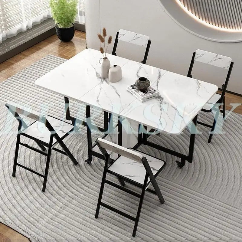 Table Folding Dining table Movable Table Set Dining Table Chair Set Chair Dining Room Furniture Small Apartment Living Room