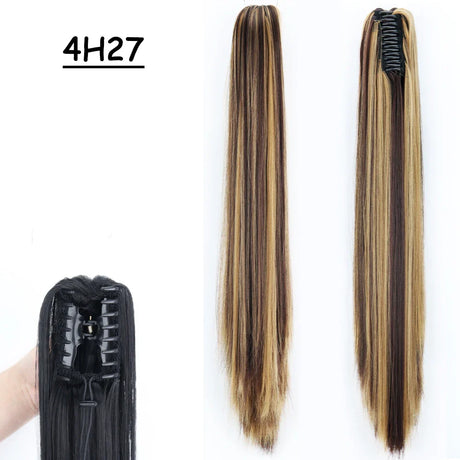 Synthetic Claw Clip On Ponytail Hair Extensions Long Straight 24" Heat Resistant Pony Tail HairPiece BlackBrown Blonde Hairstyle