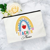 White Personalized Name Bag woman rainbow print Makeup Bag Storage Pouch Toiletries storage Cosmetic Pocket Gift for teachers