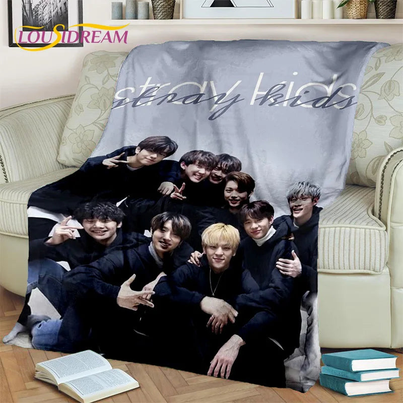 Korea Singer 3D Kpop Stray Kids Blanket,Soft Throw Blanket for Home Bedroom Bed Sofa Picnic Travel Office Rest Cover Blanket Kid