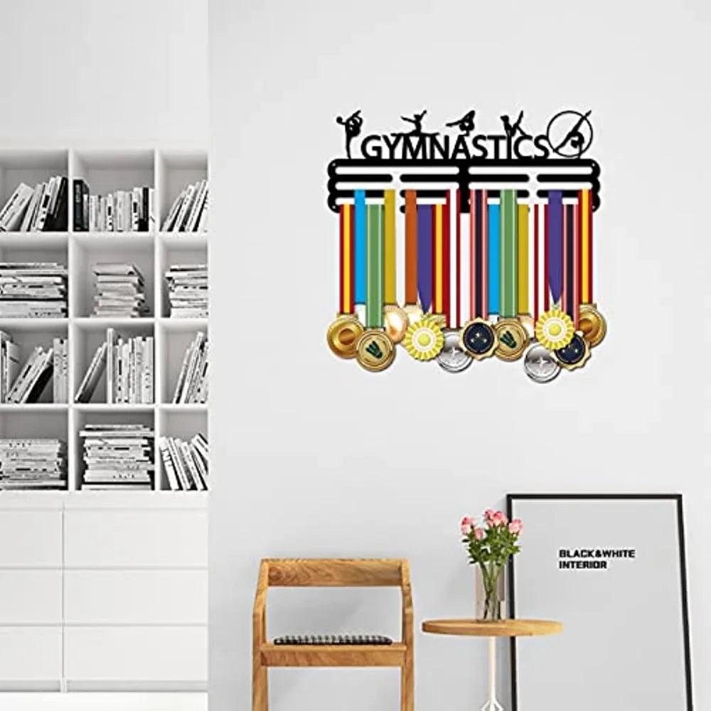 Gymnastics Medal Display Hanger 5 Artistic Figure Gymnastics Sports Medal Holder Iron Medals Display Rack Wall Mounted Multiple