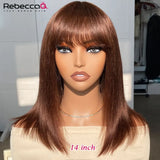 Brown bob Bob Wig Wear and Go Short Straight Human Hair Bob Wigs With Bangs Brazilian Remy Wig For Women Easy Part Lace Bob Wig