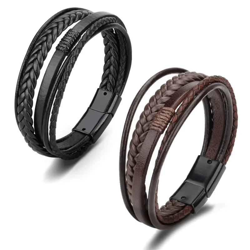 Trendy  Leather Bracelets For Men Multilayer Braided Rope Bracelets For Male Bracelets Jewelry Pulsera Hombre