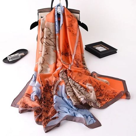 100% Natural Silk Scarf Women Luxury Brand Digital Print Flowers Silk Pashmina Shawl Female Long Bandana Foulard 2020 Oversize