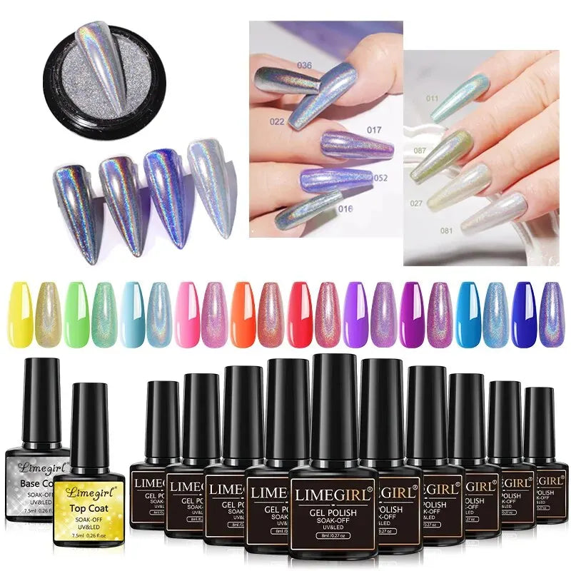 Gel Nail Polish Without UV Lamp Set Nail Powder Glitter Popular Spring Colors Semi Permanent Soak Off Manicure Kit Base and Top