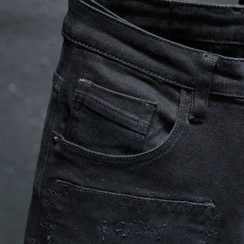 Ripped Jeans Men Winter Slim Skinny Fit Balck Stretch Hip Hop Denim Pants Patchwork Distressed Men's Trousers Fashion Streetwear