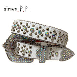 Punk Western Rhinestone Belts for Women Luxury Diamond Strap Cowgirl Cowboy Bling Crystal Pin Wide Buckle Studded Y2K Mens Belts