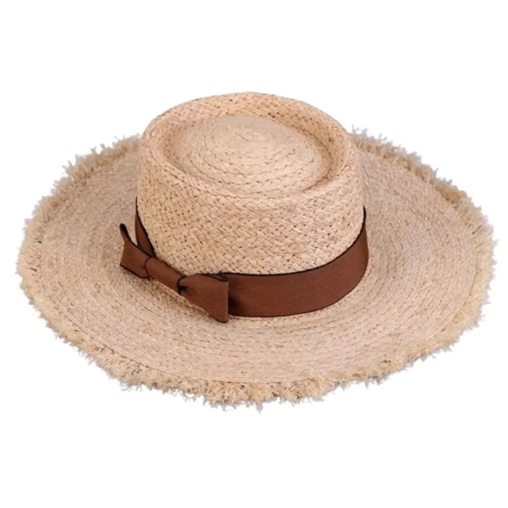 Wide Brim Sun Hats Fashion Flat Top Bowknot Panama Cap Floppy UV Protection Straw Hats Women