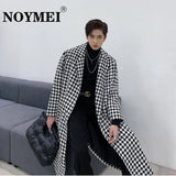 NOYMEI Contrast Color Korean Style Lapel Belt Design Men's Trench Plaid Autumn Winter Windbreaker New Male Woolen Coat WA2596