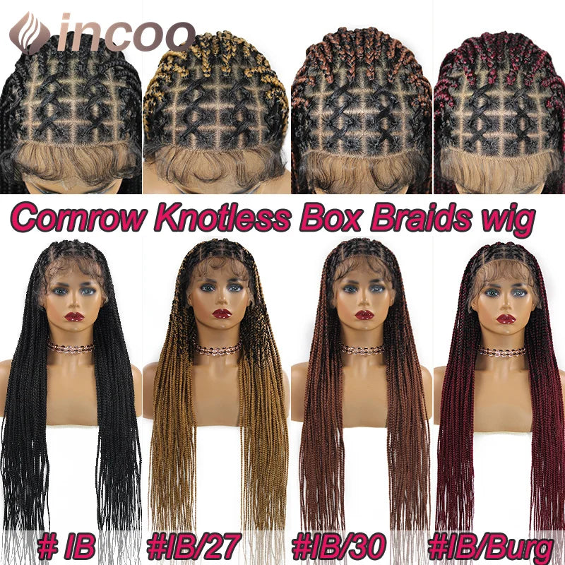 Cornrow Box Braided Wigs 36inch Long jumbo Knotless African Braiding Hair With Baby Hair Synthetic Full Lace Front Wigs Hair Wig