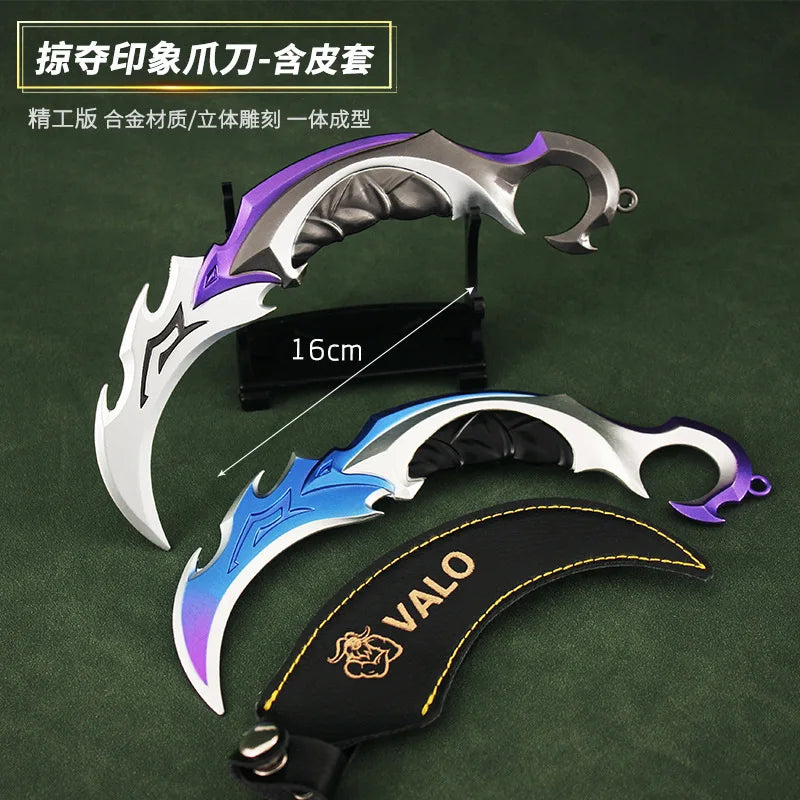 16CM Valorant Game Peripheral Shadow Sect Claw Blade with Leather Sheath Full Metal Replica Miniature Fantasy Figurine Ornaments