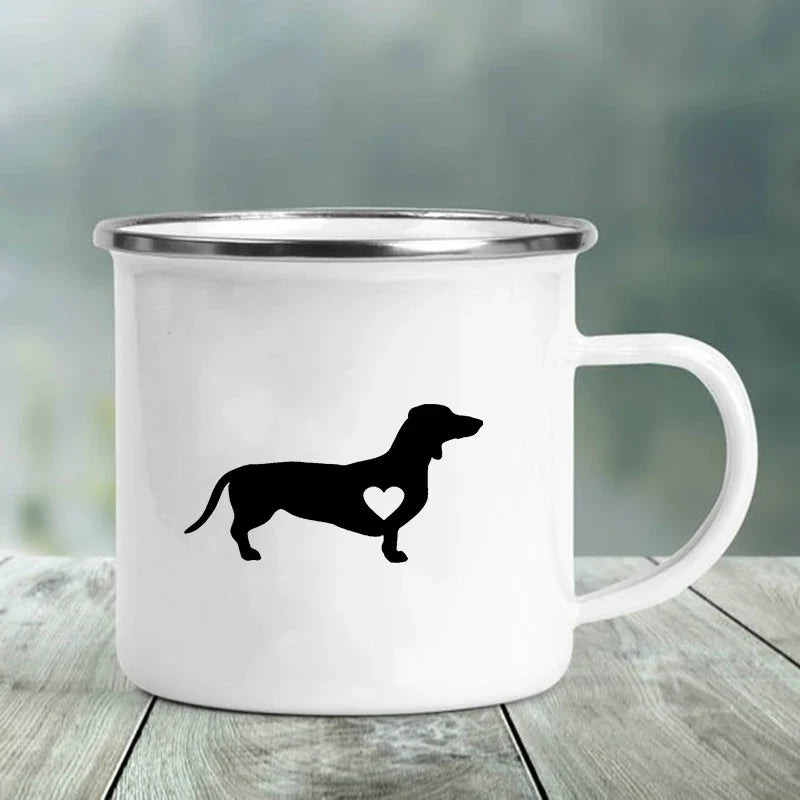 I Love Dachshunds Printed Enamel Mug Creative Glass Coffee Drinks Dessert Milk Cup Glass Vintage Heatable Handle Drinkware Gifts