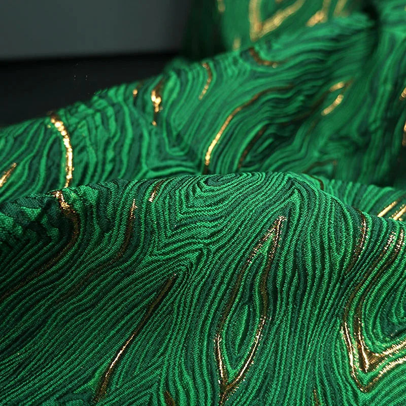 2023 New Green Black Blue Jacquard Ins Style Fabric Luxury Shiny Golden Silk Party Dresses Blended Apparel Fabrics & Textiles