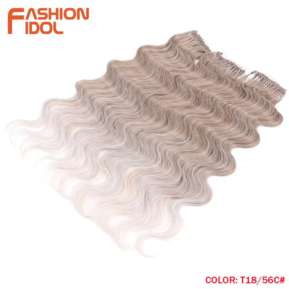 FASHION IDOL 24 Inch Body Wave Crochet Hair Synthetic Goddess Crochet Braids Natural Wavy Ombre Blonde Braiding Hair Extensions