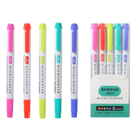 5 Colors Double Headed Highlighter Pen Art Markers Kawaii Japanese Color Fluorescent Pens School & Office Stationery