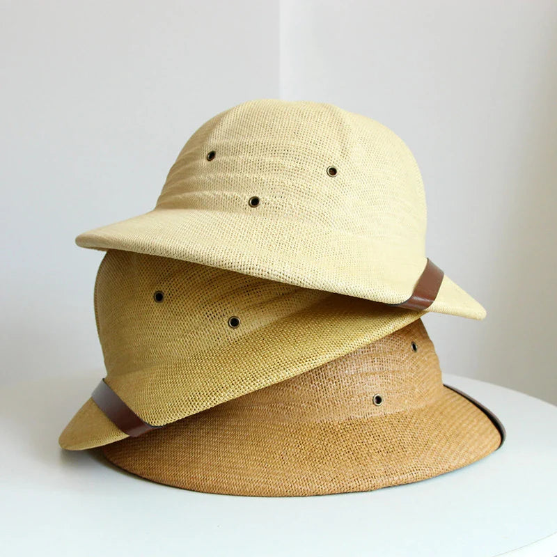 New Fashion Vietnam War Army Hat Boy Girl British Explorer Straw Helmet Summer Boater Bucket Sun Hats Unisex Jungle Miners Cap