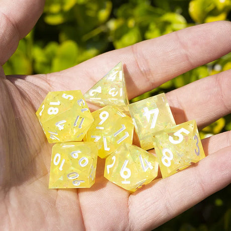 MINI PLANET Resin Dice With Sharp Edge For Dice Set Of 7 pcs Polyhedral Handmade Dice TTRPG Game D&D Dice Box Set