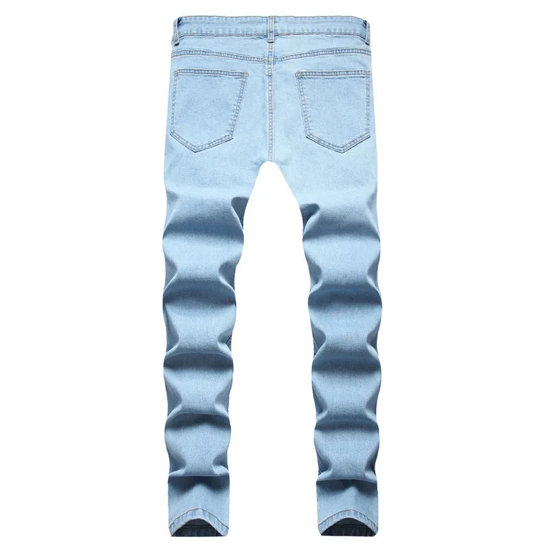 Fashion Men Holes Distressed Skinny Stretch Jeans Pants Streetwear Hip Hop Male Ripped Solid Denim Trousers