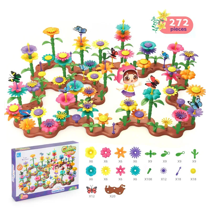 Flower Garden Building Toys Set For Kids Educational Activity for Preschool Toddler Creativity Stacking Block Games Gift