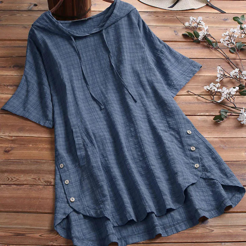 150Kg Plus Size Bust 153cm Women's Summer Hooded V-Neck Short Sleeve Loose Plaid T-Shirt 6XL 7XL 8XL 9XL 7 Colors