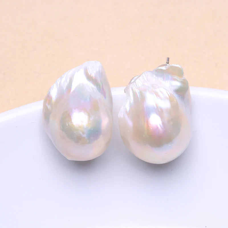 Natural Freshwater Pearl 925 Sterling Silver Large Baroque Pearl Stud Earrings 15-25mm INS Fine Jewelry  Gifts for Women  EA