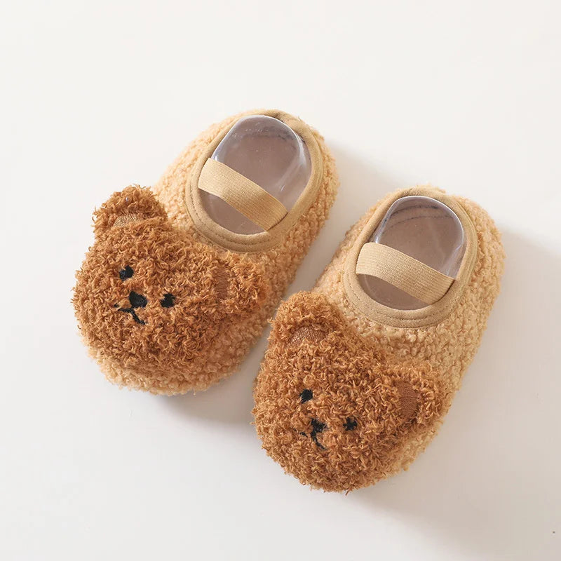 Cartoon Bear Baby Shoes Winter Thick Warm Newborn Shoes Non-slip Soled Soft Plush Toddler Kids Boy Girls Infant First Walkers