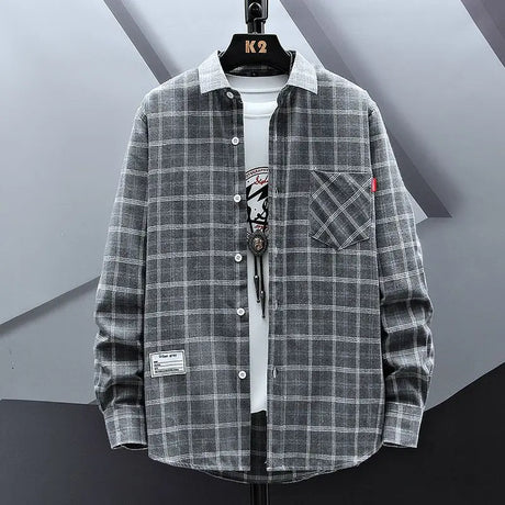 Spring Autumn Men Plaid Shirt Coats New Fashion Versatile Loose Male Clothes Korean Vintage Casual Long Sleeve Cardigans Jackets