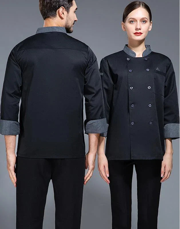 black Chef Jacket long Sleeve chef uniform Cook Coat Chef T-shirt Baker Work Uniform Waiter Restaurant Hotel Clothes women Logo