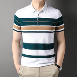 Summer Men's Polo Shirts With Short Sleeve Business Stripes Print Casual Tops Fashion Sport Wear Oversized T Shirts Man Clothes