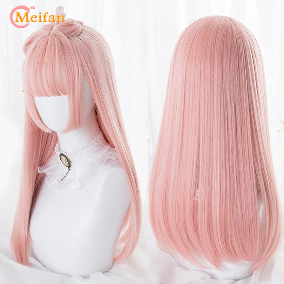 MEIFAN Synthetic Long Straight Lolita Wig with Bangs Wig Girl Cute Mixed Black Red Blonde Cosplay Party Halloween Harajuku Wig