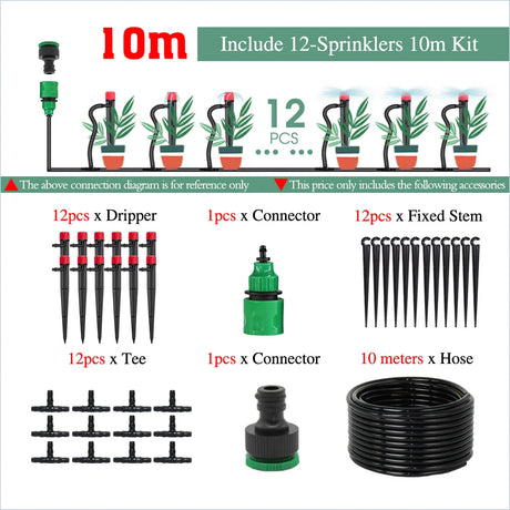 50-5M Garden 13cm Sprinkler Drip Wateing Systems Smart Timer 1/4“ Hose Automatic Irrigation Equipment for Greenhouse Bonsai Yard