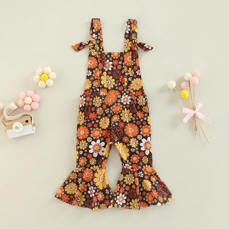 FOCUSNORM 0-4Y Lovely Baby Girl Romper Pants 4 Style Flowers Printed Sleeveless Off Shoulder Ruffle High Waist Flare Jumpsuit